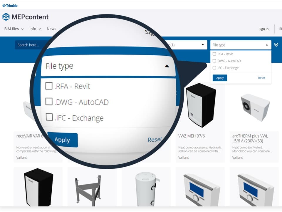 Fonction de filtrage dans la bibliothèque BIM