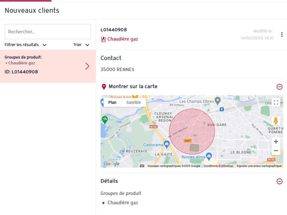 Capture d'écran de l'interface Mes Devis