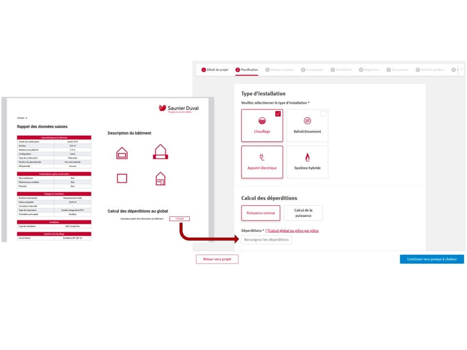 Reportez la valeur des déperditions